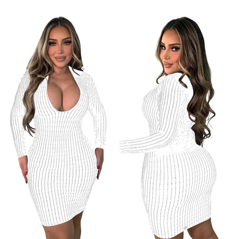 2024 new designs women elegance modest modern elegant sexy beaded rhinestone full long sleeve short party evening mini dress