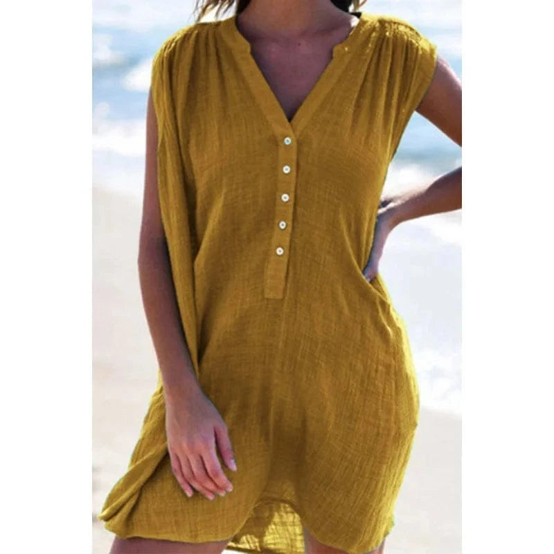 2024 New Fashion Spring Summer Best-Selling Women's Solid Color V-neck Shirt Dress Cardigan Sleeveless Midi Dresses