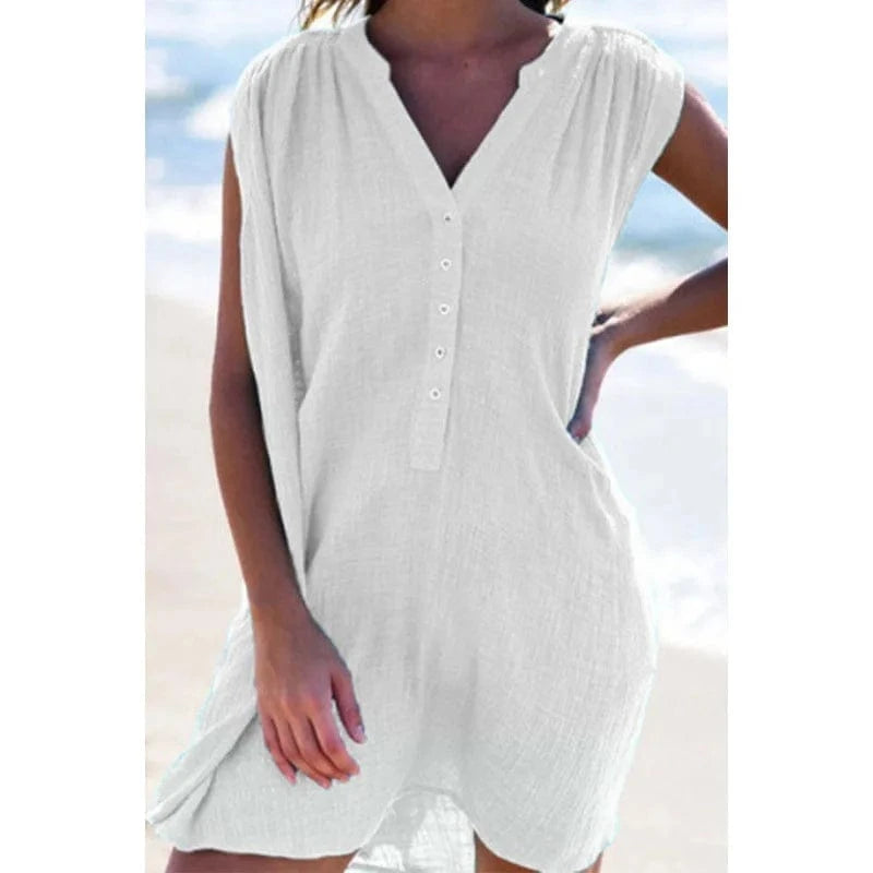 2024 New Fashion Spring Summer Best-Selling Women's Solid Color V-neck Shirt Dress Cardigan Sleeveless Midi Dresses