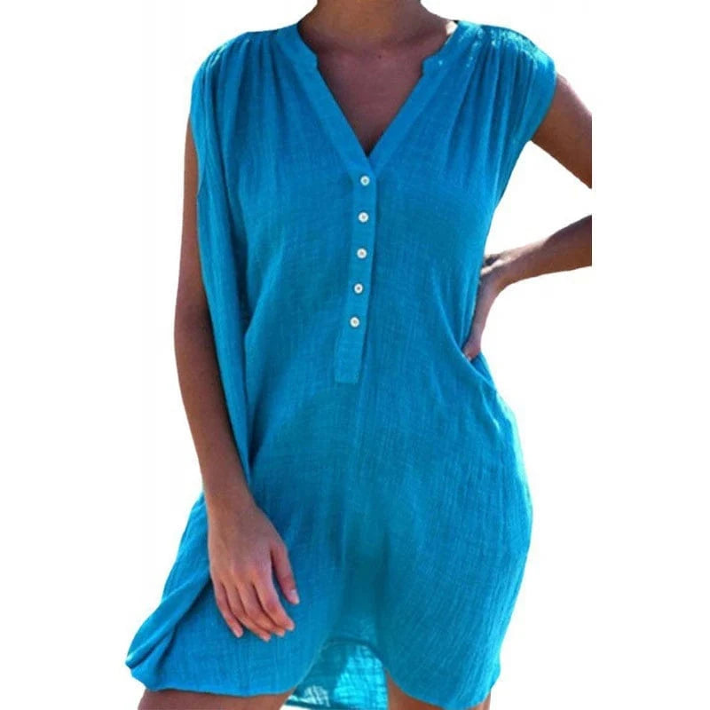 2024 New Fashion Spring Summer Best-Selling Women's Solid Color V-neck Shirt Dress Cardigan Sleeveless Midi Dresses