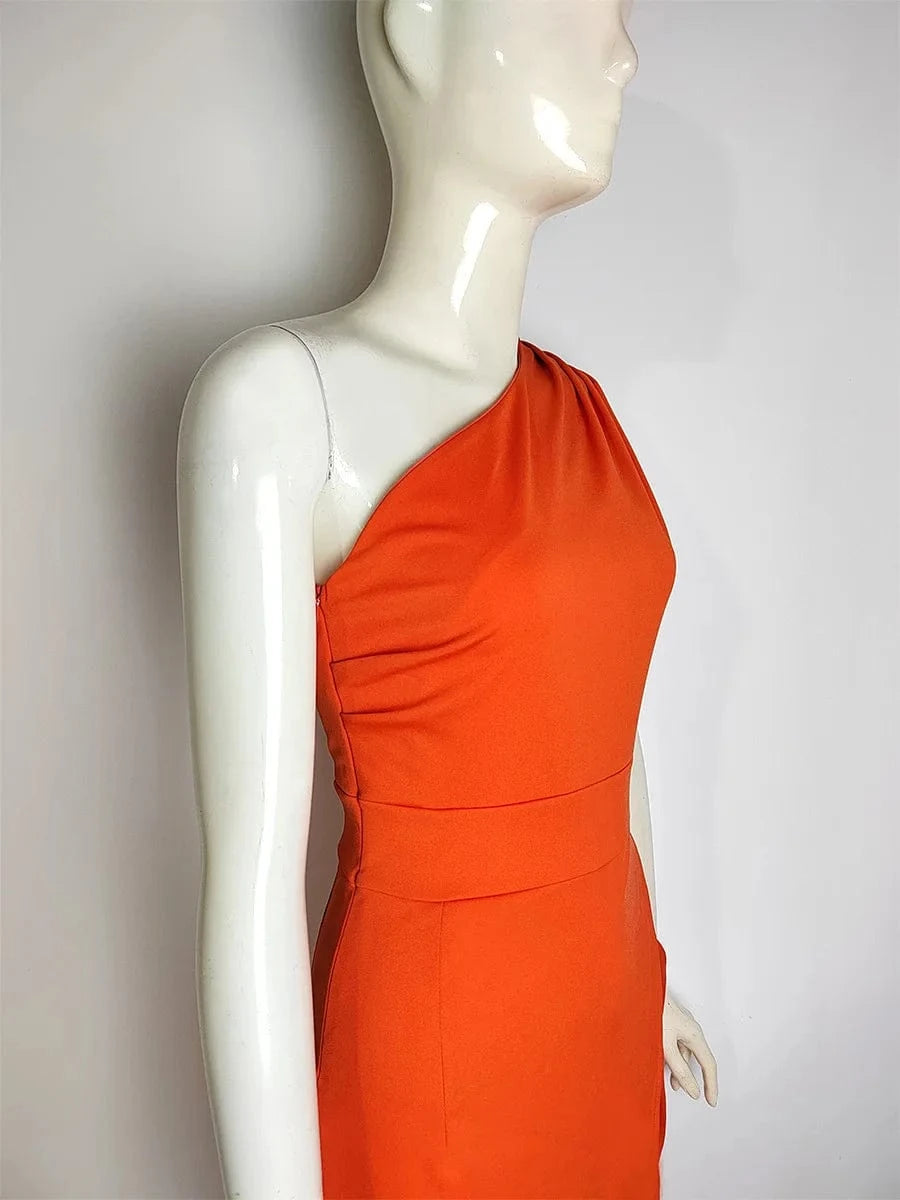 2024 New Popular Women's Clothing Single Shoulder High Waist Front Split Temperament Dress Hot Sale Dress