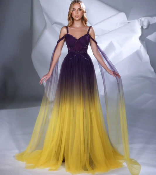 2024 New Prom Style Beaded Spaghetti Strap Long Evening Formal Party Dress Tulle