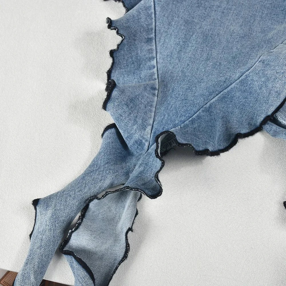 2024 New Spring Women Strapless Denim Dress Sexy Backless Bodycon Dress Irregular Ruffles Off Shoulder  Dresses