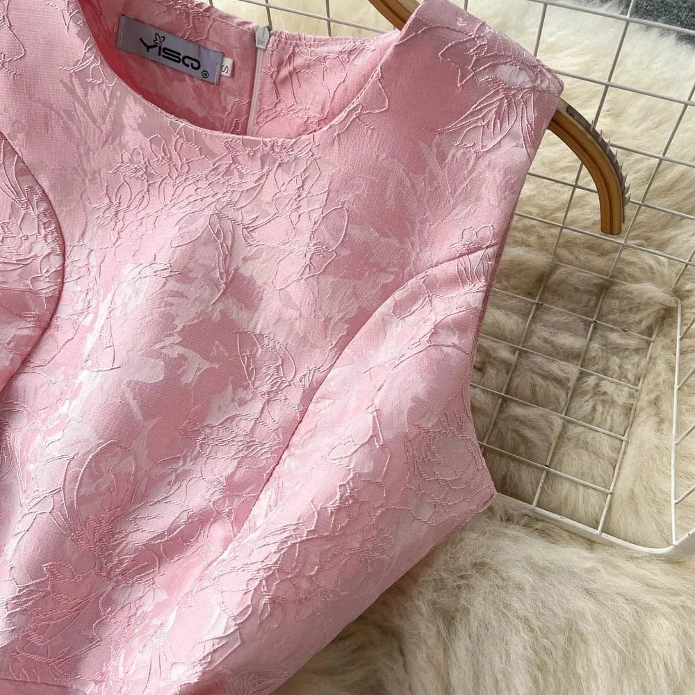 2024 New Temperament Slim Waist Waist Color Sleeveless Vest Jacquard Dress