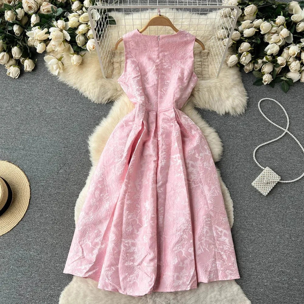 2024 New Temperament Slim Waist Waist Color Sleeveless Vest Jacquard Dress