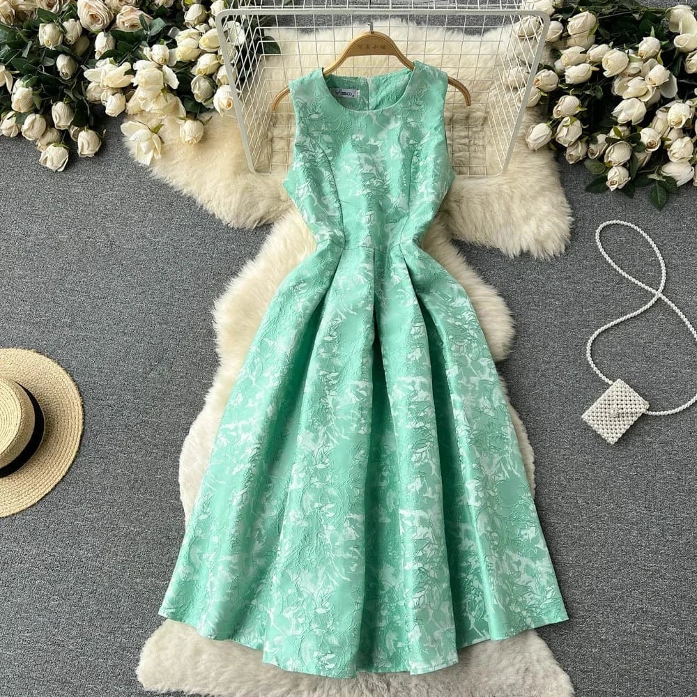2024 New Temperament Slim Waist Waist Color Sleeveless Vest Jacquard Dress