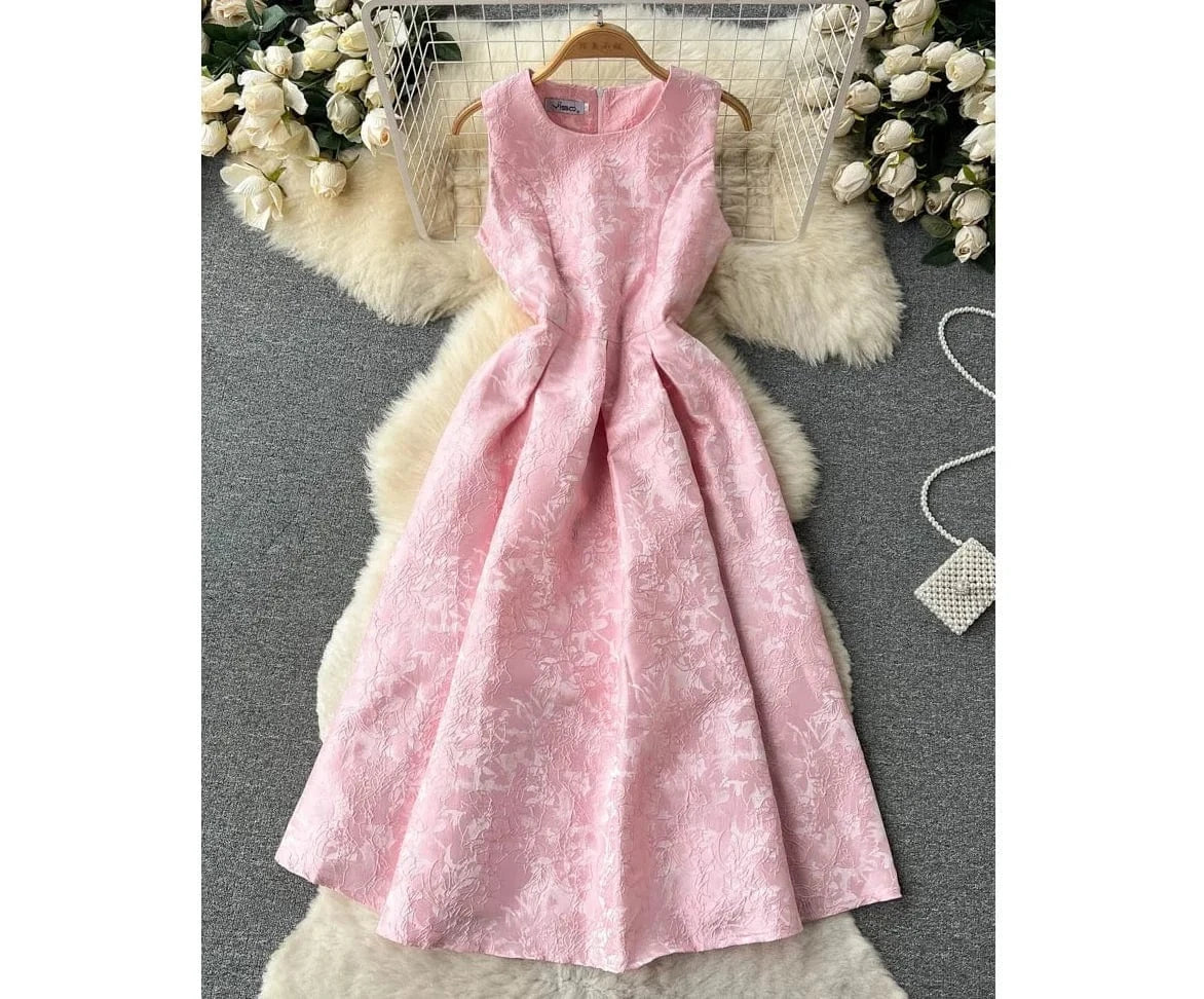 2024 New Temperament Slim Waist Waist Color Sleeveless Vest Jacquard Dress