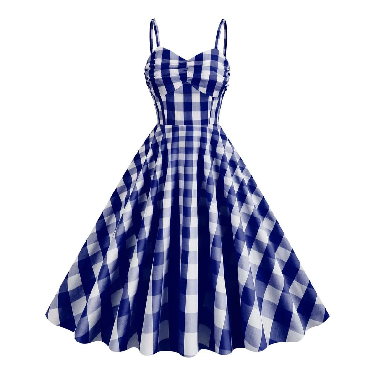 2024 New Vacation  Style Retro Plaid Stripe Hanging Strap High Waist Women's Cotton Medium Length Dress