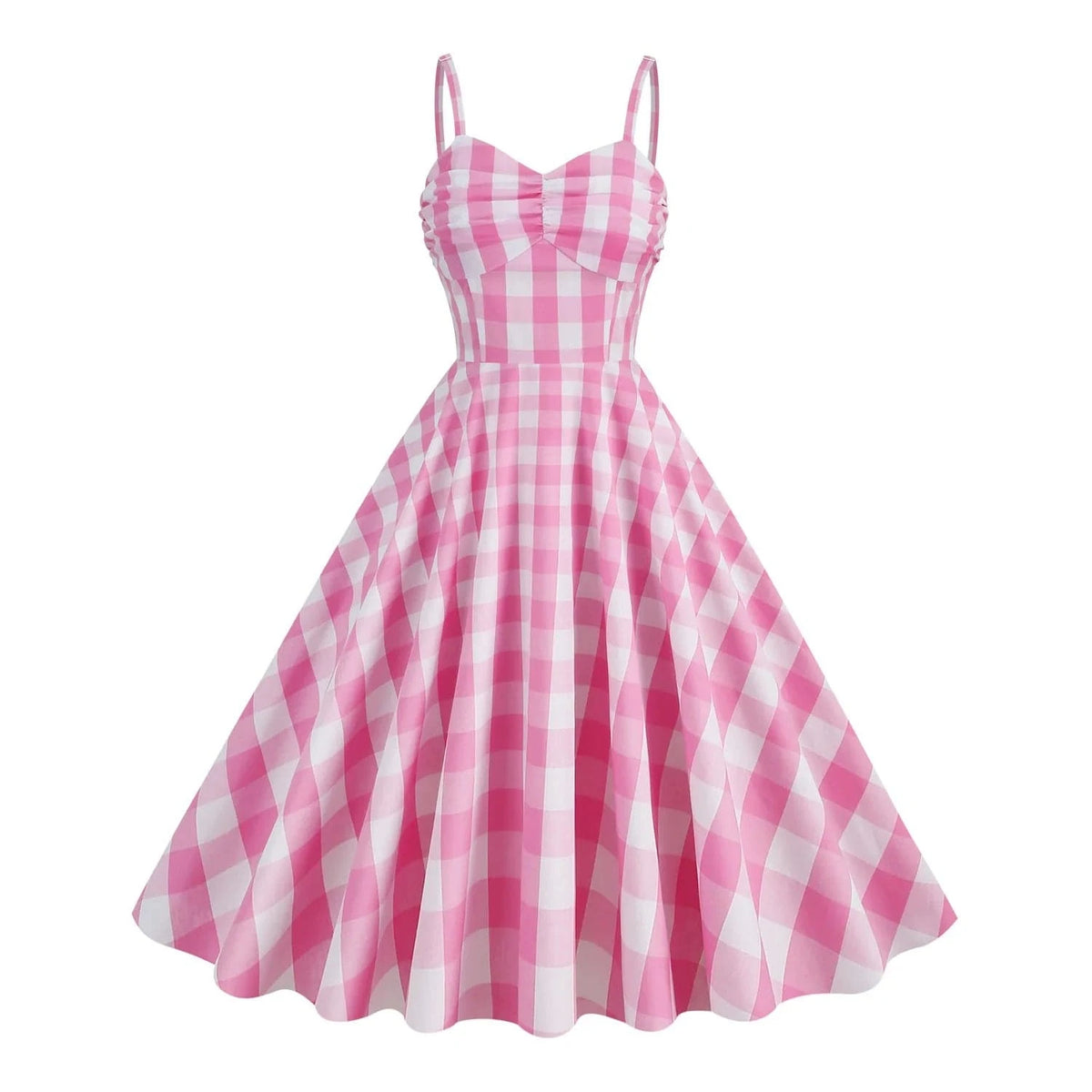 2024 New Vacation  Style Retro Plaid Stripe Hanging Strap High Waist Women's Cotton Medium Length Dress