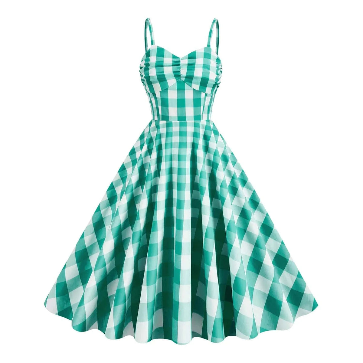 2024 New Vacation  Style Retro Plaid Stripe Hanging Strap High Waist Women's Cotton Medium Length Dress