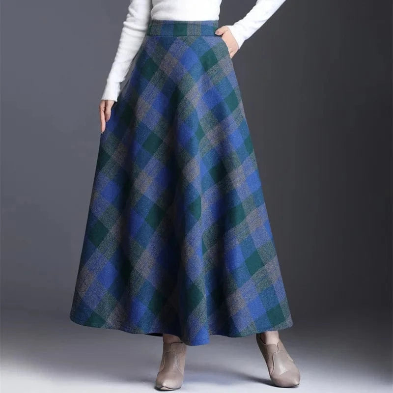 2024 New Women Fashion Spring And Autumn Retro Plaid  Elegant Temperament Skirt Mid-length High Waist A-line Women Plaid Skirt