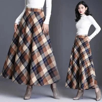 2024 New Women Fashion Spring And Autumn Retro Plaid  Elegant Temperament Skirt Mid-length High Waist A-line Women Plaid Skirt