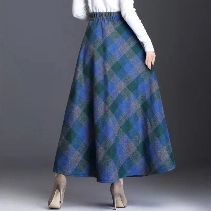 2024 New Women Fashion Spring And Autumn Retro Plaid  Elegant Temperament Skirt Mid-length High Waist A-line Women Plaid Skirt