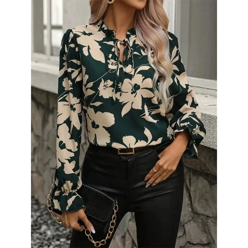 2024 New Women Lady Girls Long sleeve Shirt  Pullover-wavy Collar Lace-up Spring Authmn  Casual Daily Fashion Commuting  Shirt