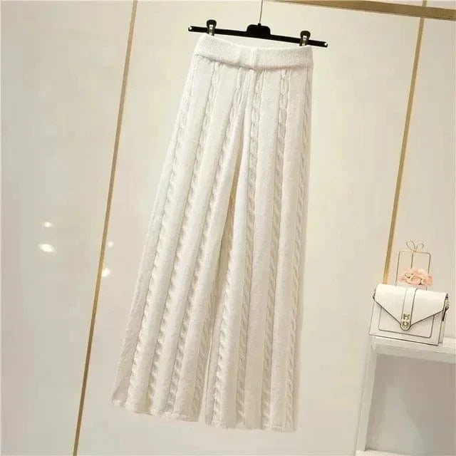 2024 New Women's Thickened Vest High Neck Knitted Sweater Wide Leg Pants Three Piece Set for Autumn and Winter