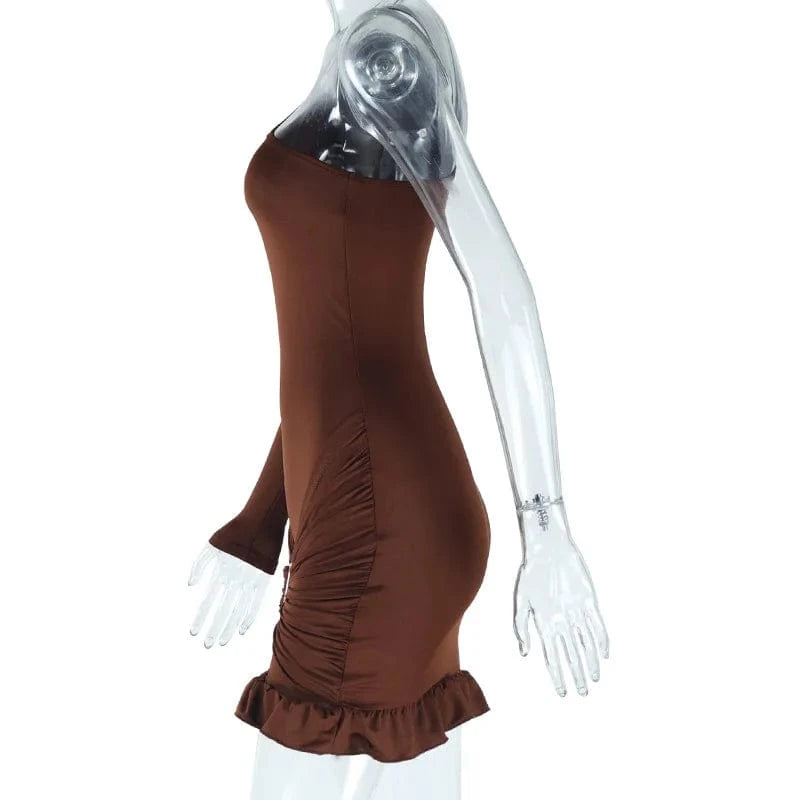 2024 Party Clubwear Ruffle Trim Bodycon Sexy Ladies Elegant One Shoulder Mini Party Dresses For Women