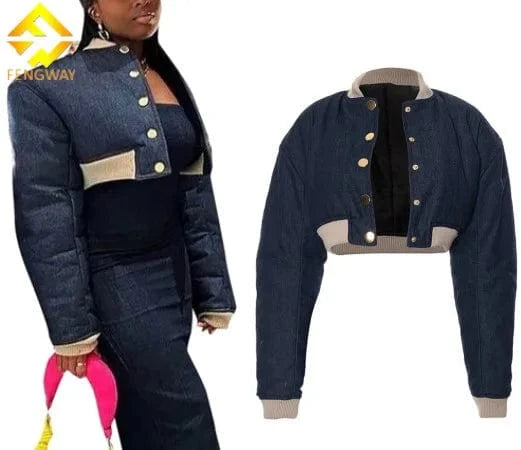 2024 Patchwork Long Sleeve Single Breasted Winter Thick Warm Puffer Jacket  Cotton-Padded  Bubble Coats For Women
