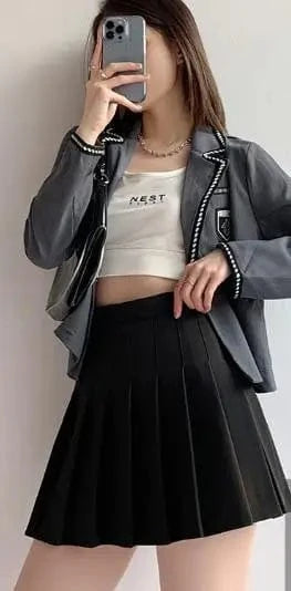 2024 Pleated Skirt Women's Summer white Skirt day High waist slimming New JK plaid large size A word skirt