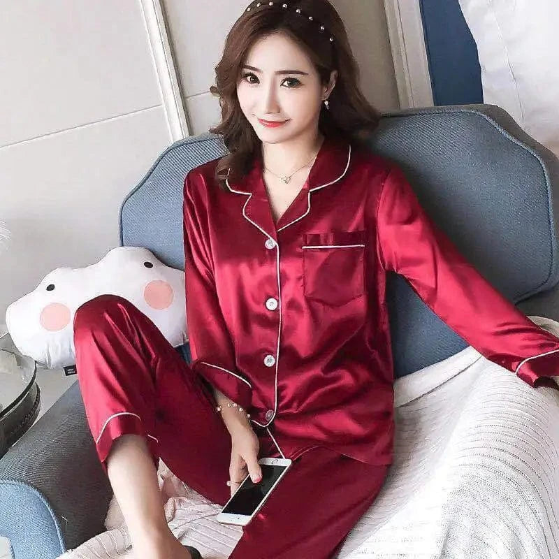 2024 Spring And Autumn New Ladies Large Size Lapel Silk Fashion Pajamas Fat Ladies Ladies Home Wear