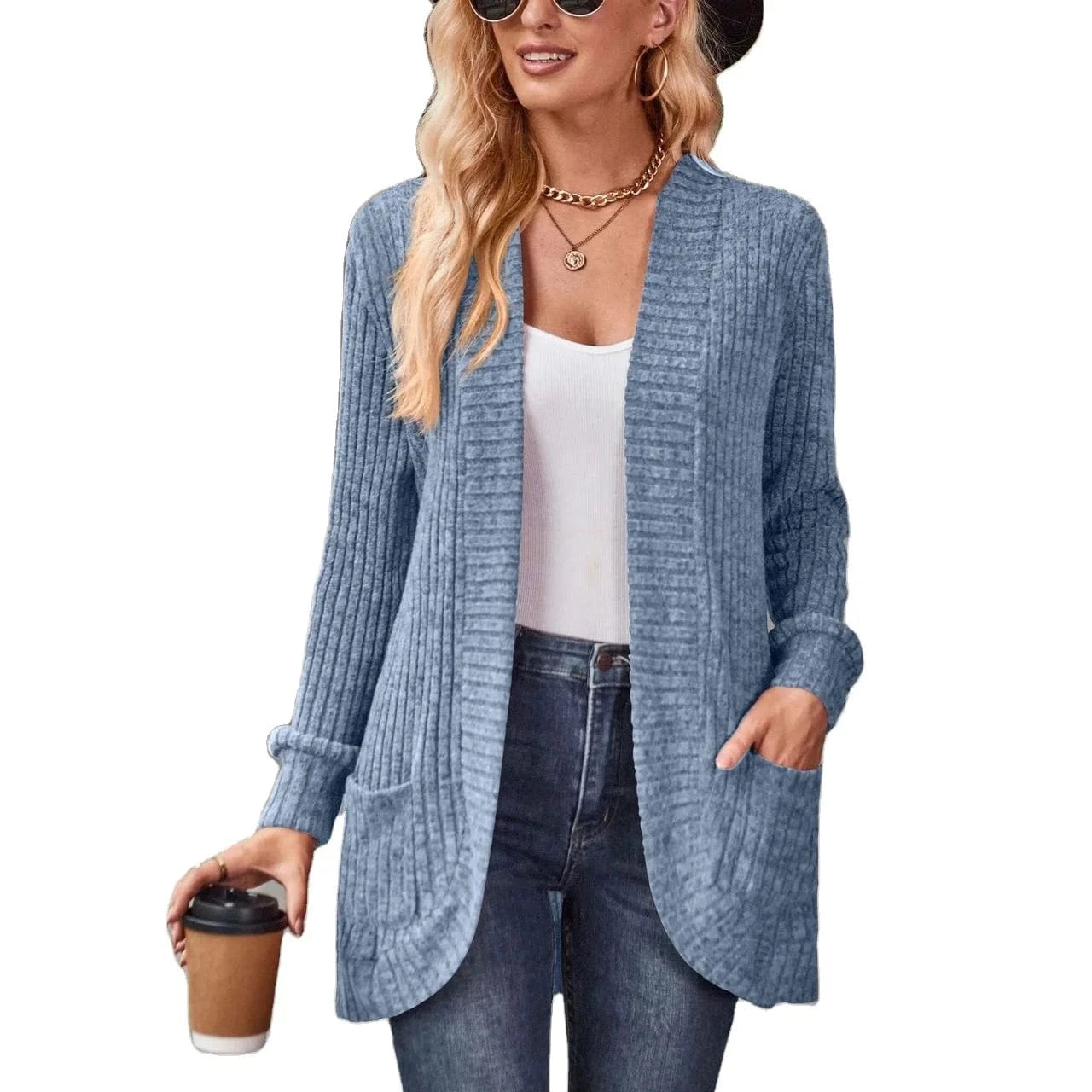 2024 Spring And Winter Women New Coat Explosion Solid Color Pit Strip Ground Wool Casual Collar Loose Splicing Long Sleeve Coat