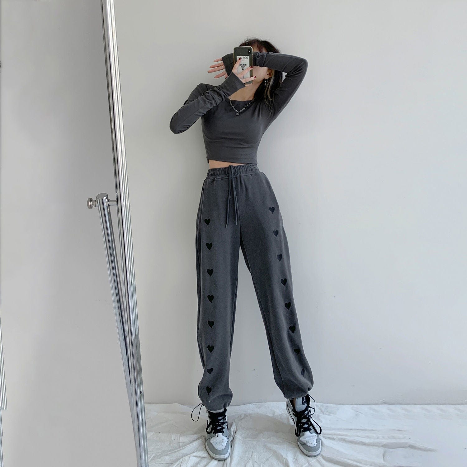 2024 Spring New Embroidered Love Sports Pants Women'S Drawstring Drawstring High Waist Loose Casual Straight Wide Leg Pants