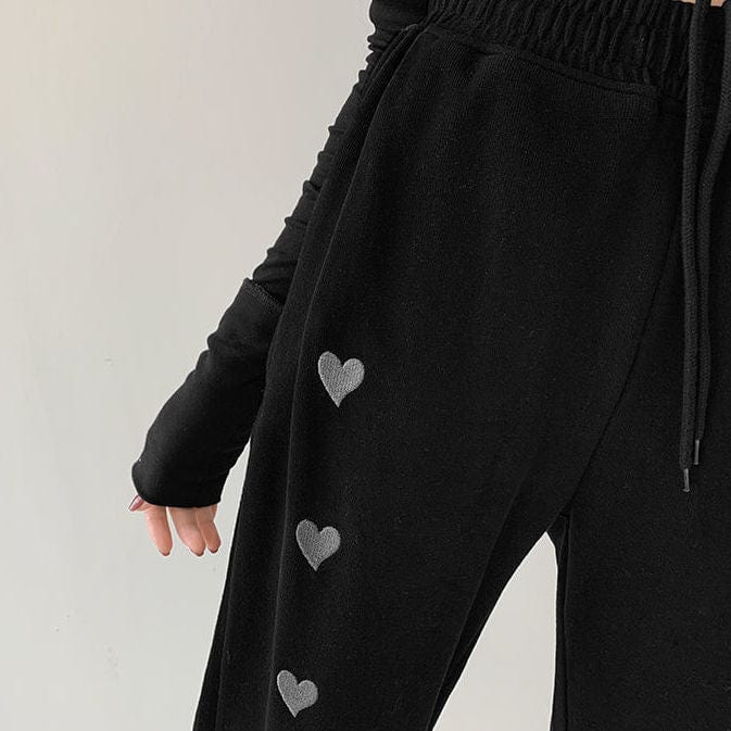 2024 Spring New Embroidered Love Sports Pants Women'S Drawstring Drawstring High Waist Loose Casual Straight Wide Leg Pants