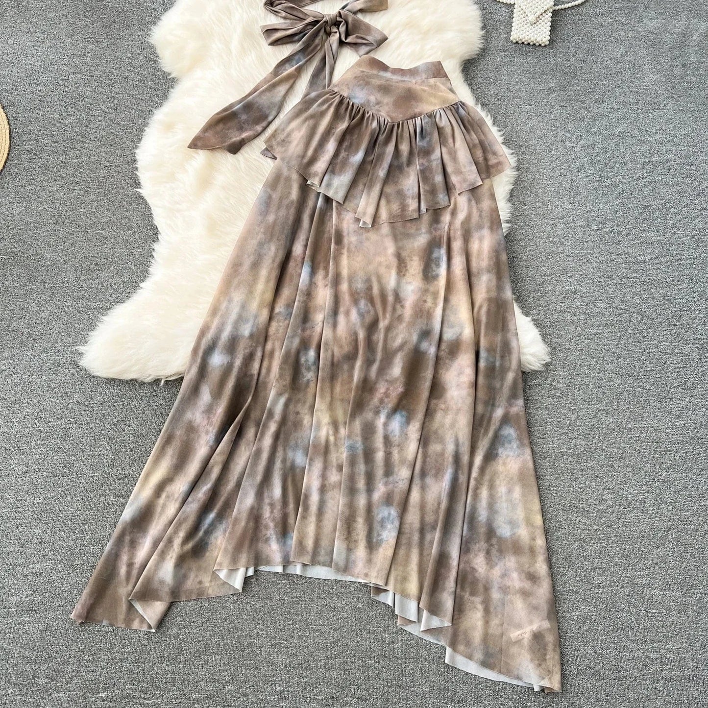 2024 Spring Summer Fashion Women Elegant Sleeveless Cropped Tanks Tops High Waist 2 Pieces Skirts Suit