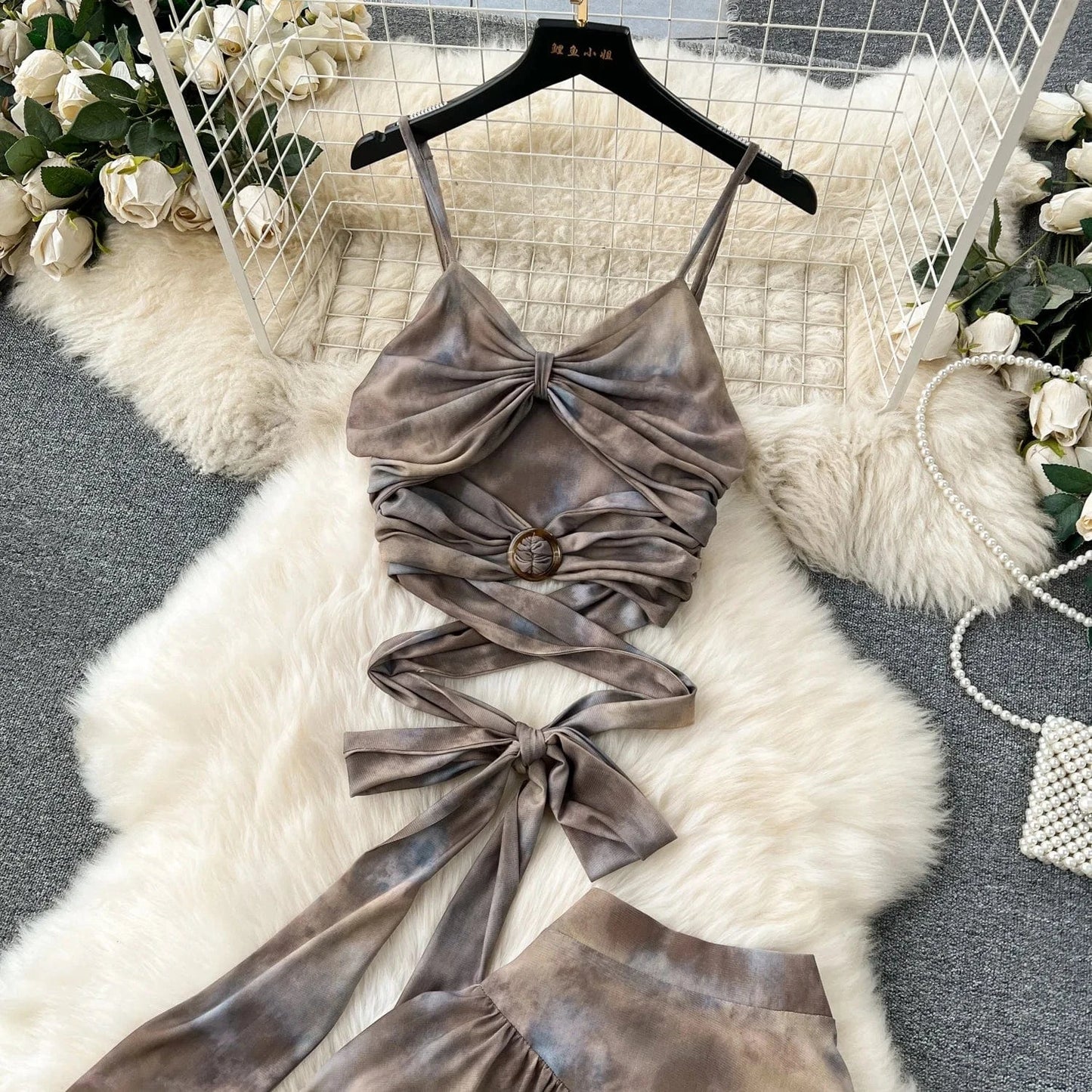 2024 Spring Summer Fashion Women Elegant Sleeveless Cropped Tanks Tops High Waist 2 Pieces Skirts Suit