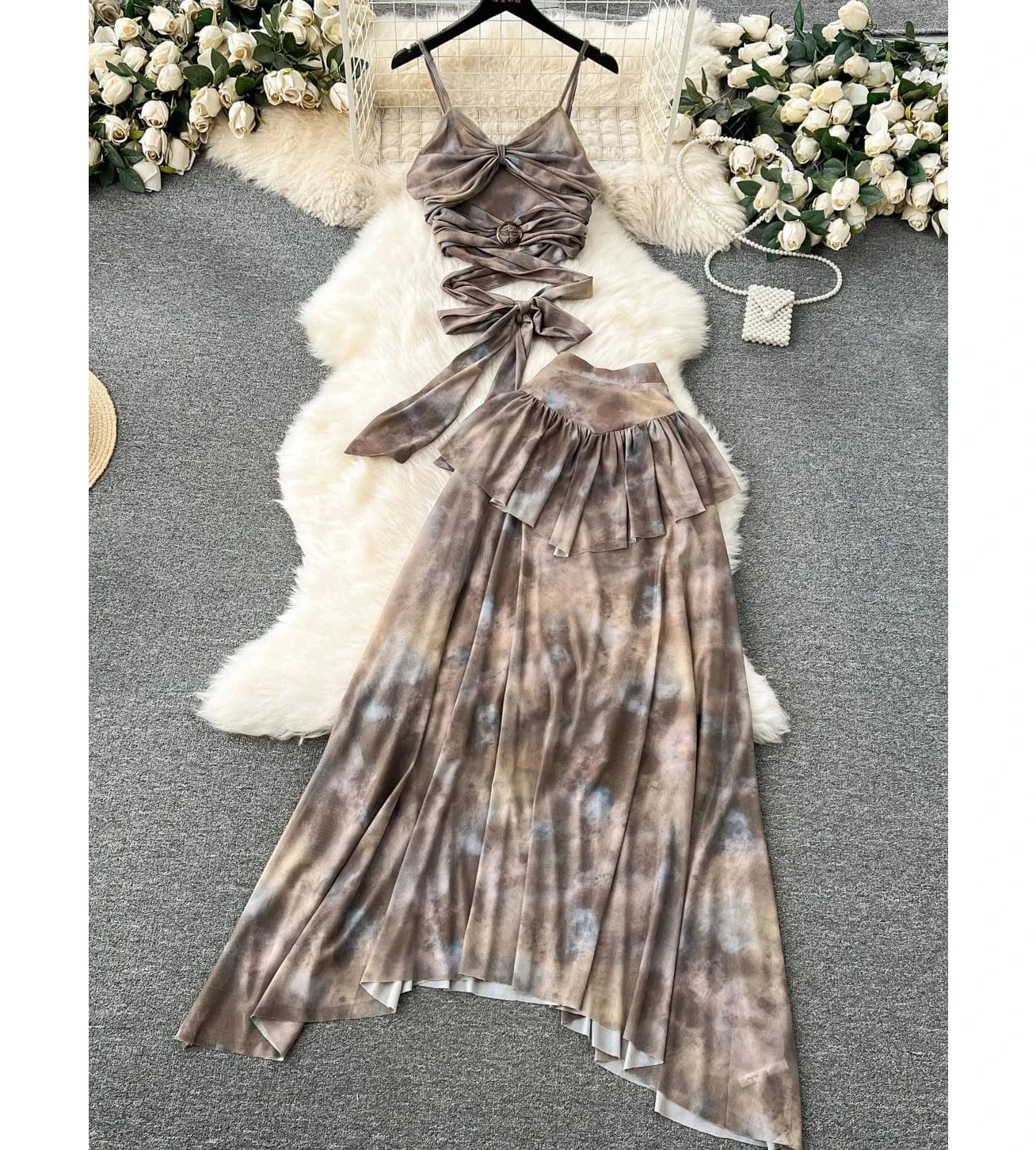 2024 Spring Summer Fashion Women Elegant Sleeveless Cropped Tanks Tops High Waist 2 Pieces Skirts Suit