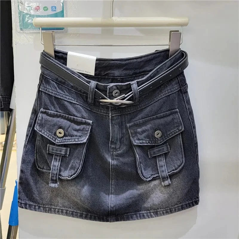2024 Spring Trendy New High Waist Wrap Hip Skirt Vintage Fashion Women's Pockets Button Zipper Denim Skirts  Female