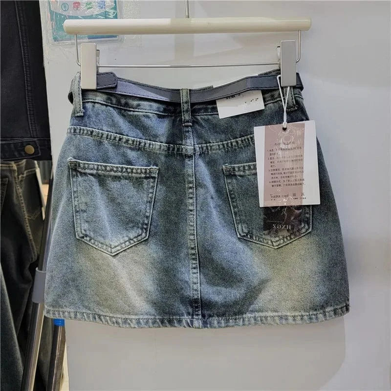 2024 Spring Trendy New High Waist Wrap Hip Skirt Vintage Fashion Women's Pockets Button Zipper Denim Skirts  Female