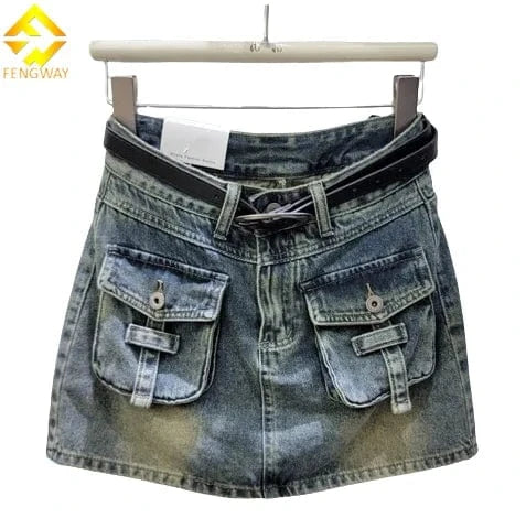 2024 Spring Trendy New High Waist Wrap Hip Skirt Vintage Fashion Women's Pockets Button Zipper Denim Skirts  Female