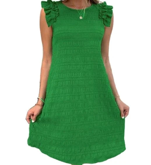 2024 Summer New Solid Color Auricular Edge Fashion Casual Art Sleeveless Dress Women's Mid length Dress