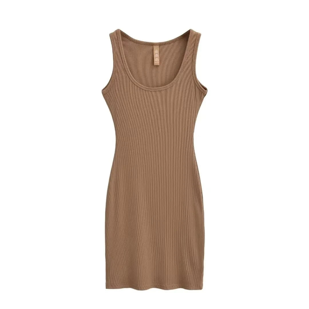 2024  Summer U neck Women Mini Dresses Bodycon Fashion sleeveless Sexy Ladies Mini Dress