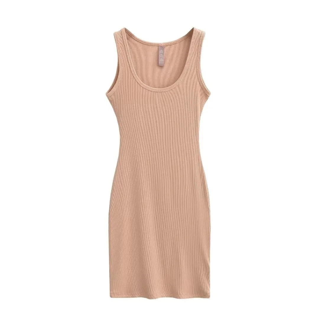 2024  Summer U neck Women Mini Dresses Bodycon Fashion sleeveless Sexy Ladies Mini Dress