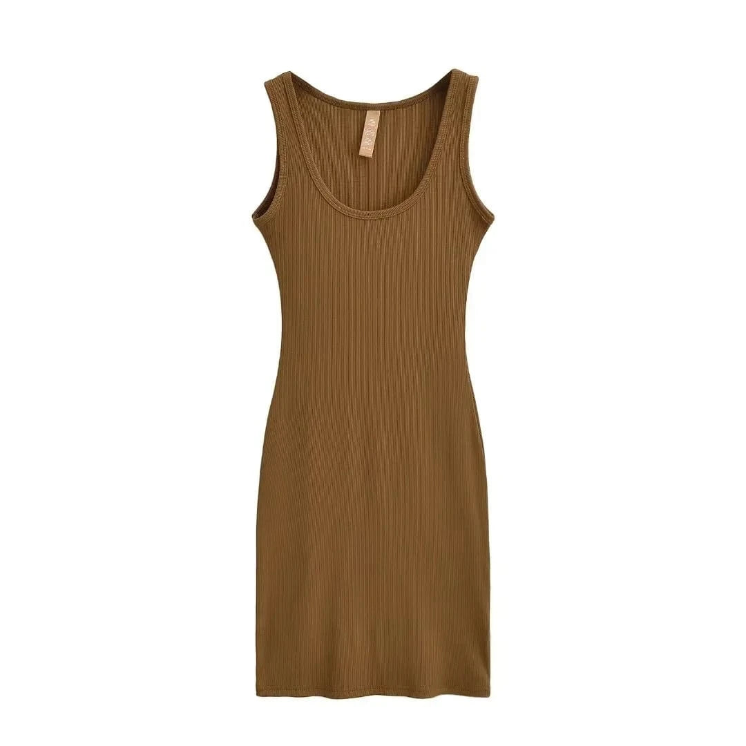 2024  Summer U neck Women Mini Dresses Bodycon Fashion sleeveless Sexy Ladies Mini Dress