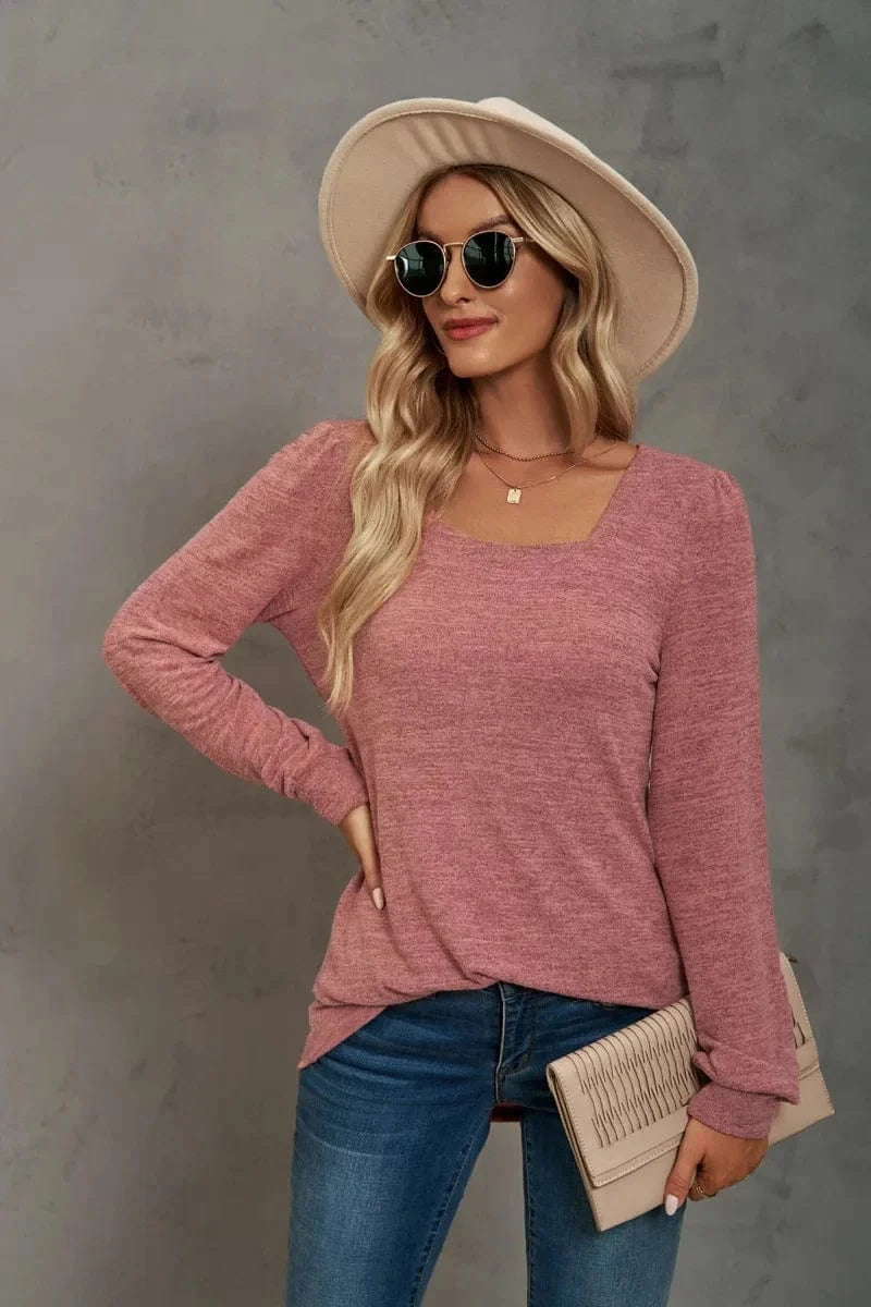 2024 Summer Women Custom Women's U-neck Puff Sleeve Organic Cotton Blend T Shirt