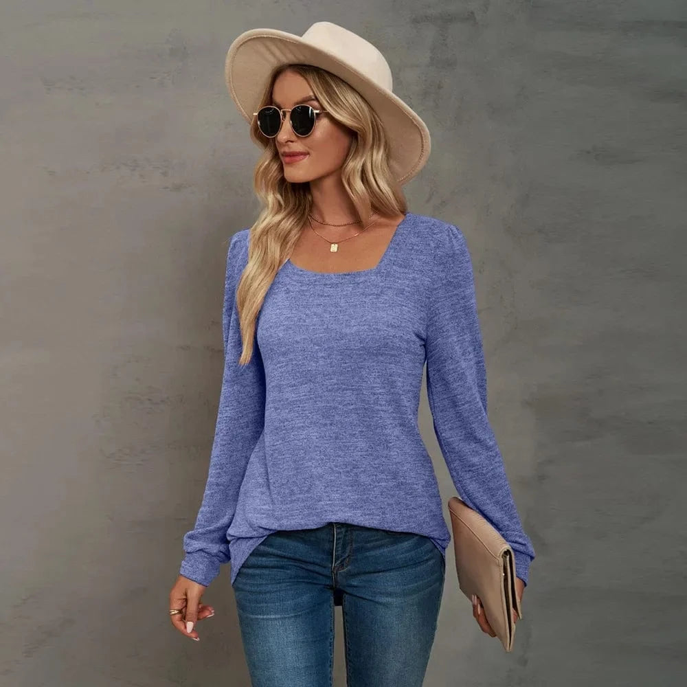 2024 Summer Women Custom Women's U-neck Puff Sleeve Organic Cotton Blend T Shirt