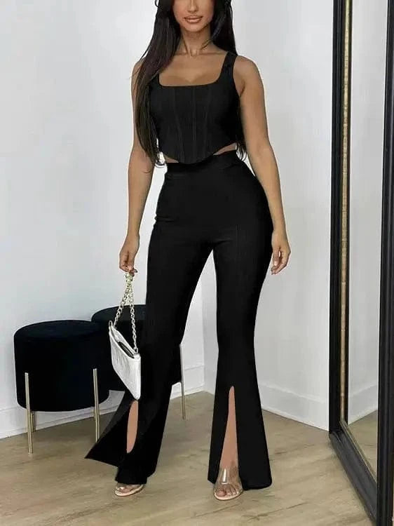 2024 Wholesale Women Two-piece Set Suits Summer Lady Elegant Sleeveless Vest Tops and Split Long Pants Casual Suits