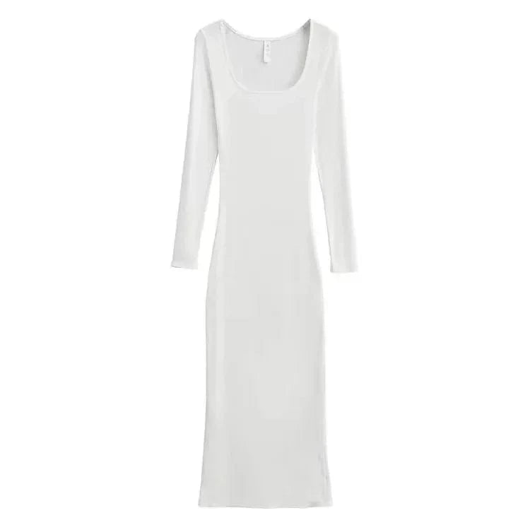 2024 Women Modal Casual Dress Soft Lounge long sleeve dresses  Women Bodycon U neck Long Maxi Women Dress