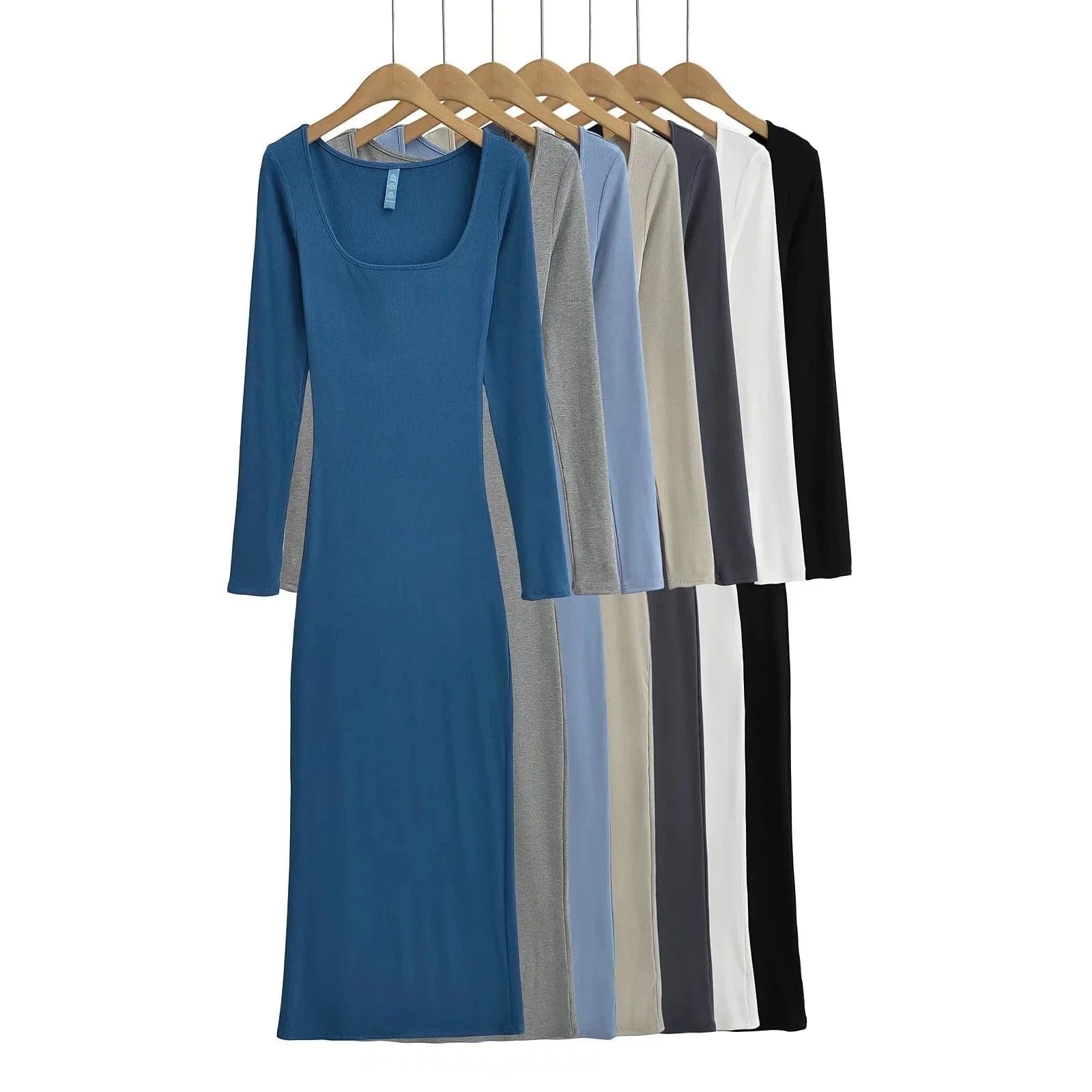 2024 Women Modal Casual Dress Soft Lounge long sleeve dresses  Women Bodycon U neck Long Maxi Women Dress