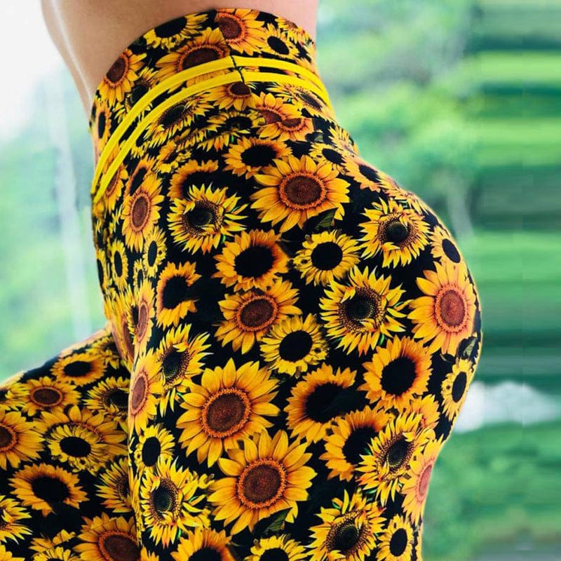 2024 Women's Sunflower Print Yoga Gym Fitness Leggings High Waist Running Stretch Sports Wears Workout Pants Trousers