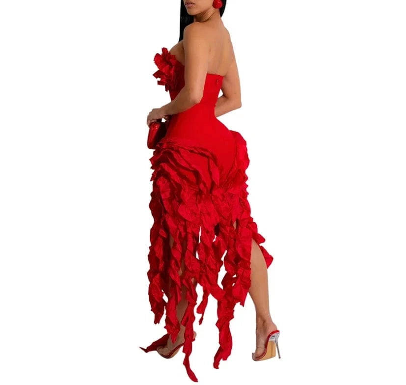 2024 Women Sexy Tassels Evening Dress Club Party Prom Irregular Strapless Gown Spring Summer Fashion Bodycon Tube Dress