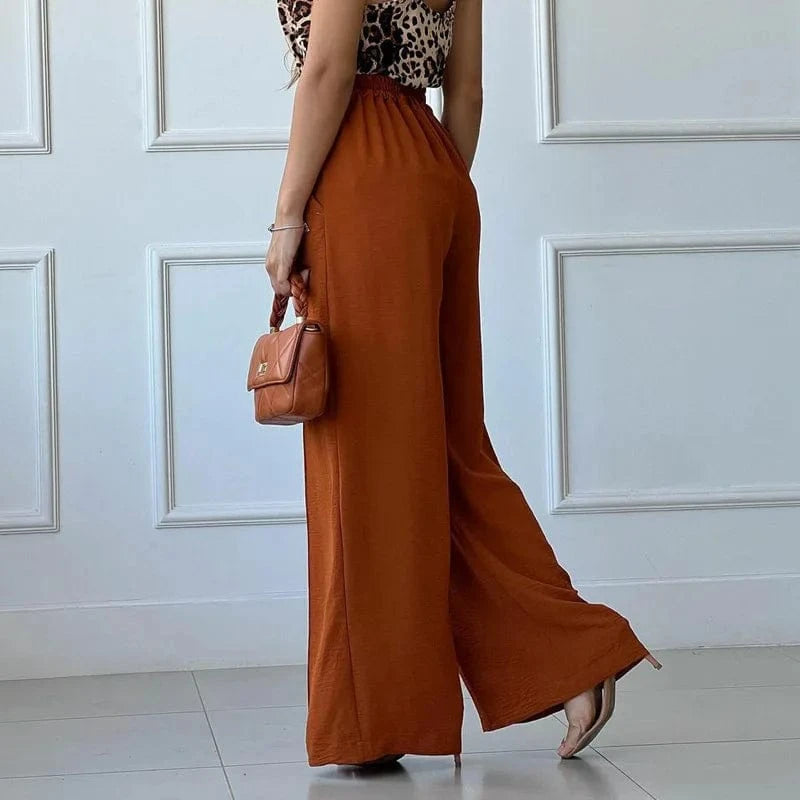 2024 Women Spring and Summer Thin Pants Solid Color Loose Pleated Wide Leg Casual Pants Half Elastic Waist