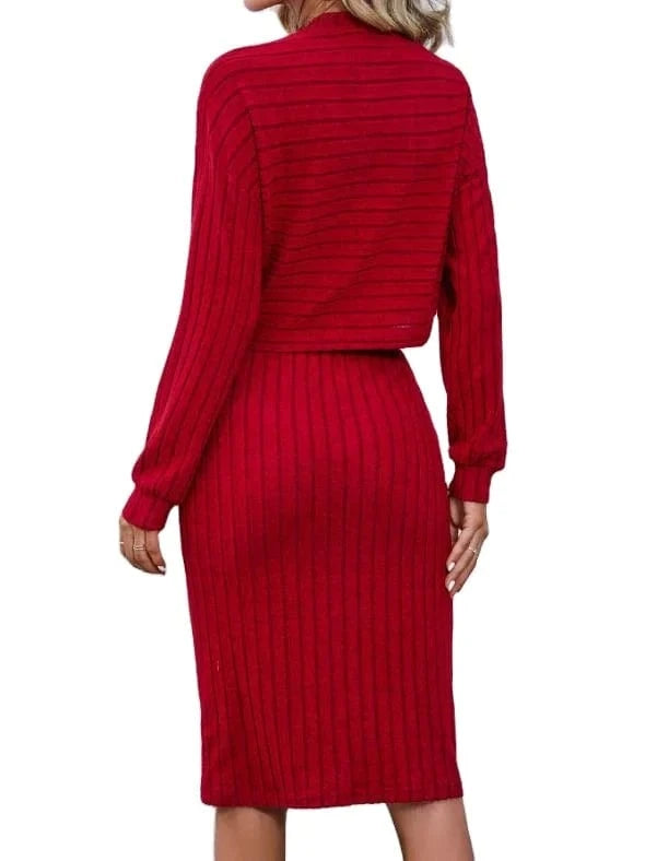 2024 Women Spring Autumn Solid Color Dresses Elegant Long Sleeved Buttocks Wrapped Skirt Striped Pencil Casual Mid-Skirt