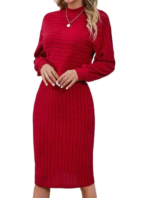 2024 Women Spring Autumn Solid Color Dresses Elegant Long Sleeved Buttocks Wrapped Skirt Striped Pencil Casual Mid-Skirt