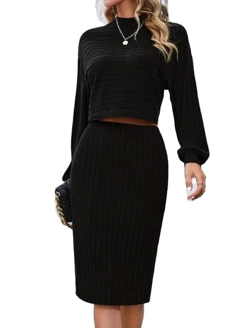 2024 Women Spring Autumn Solid Color Dresses Elegant Long Sleeved Buttocks Wrapped Skirt Striped Pencil Casual Mid-Skirt