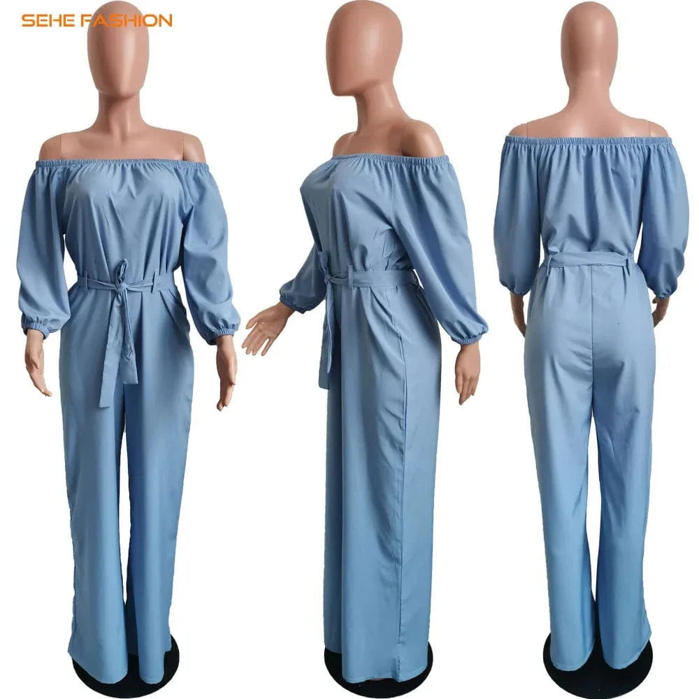 20309-MX68 sehe fashion off shoulder wide leg jumpsuit women