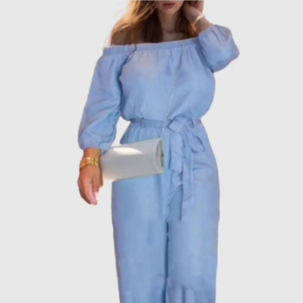 20309-MX68 sehe fashion off shoulder wide leg jumpsuit women