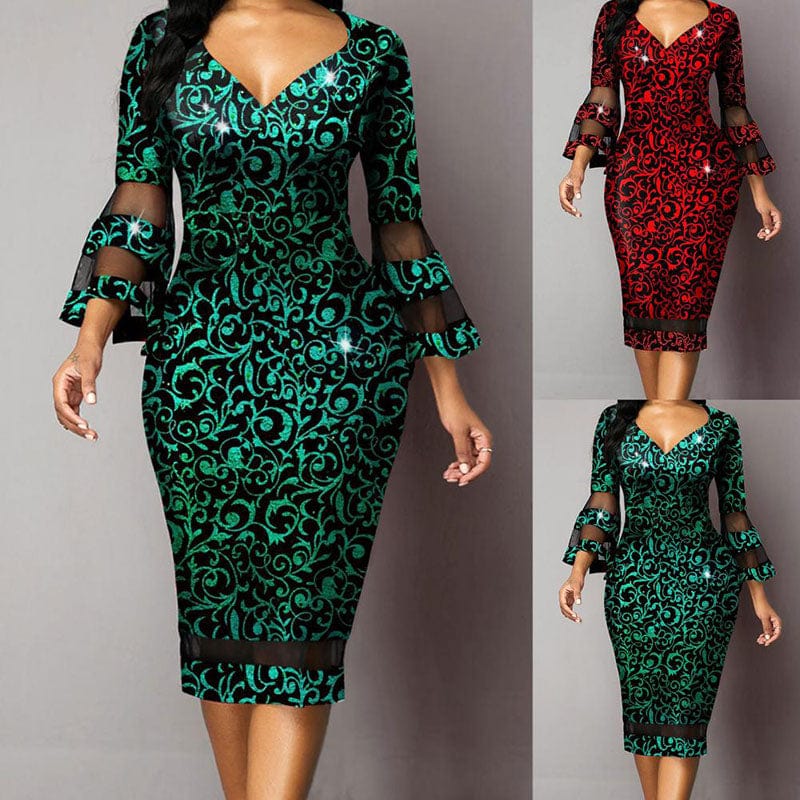 20323 Summer Women Dress Elegant All-matched Shrink Resistant Unique Pattern Bodycon Evening Dress for Vacation